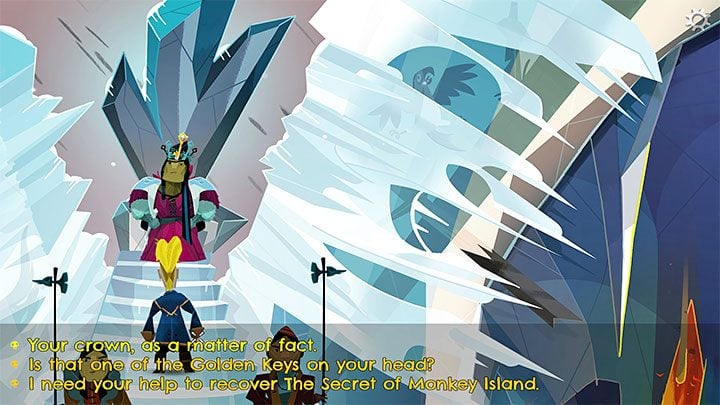 At the top you will meet the Ice Queen , who is wearing a crown with the golden key - Return to Monkey Island: Brrr Muda Island Golden Key - walkthrough - Part 4 - Things Get Complicated - Return to Monkey Island Walkthrough