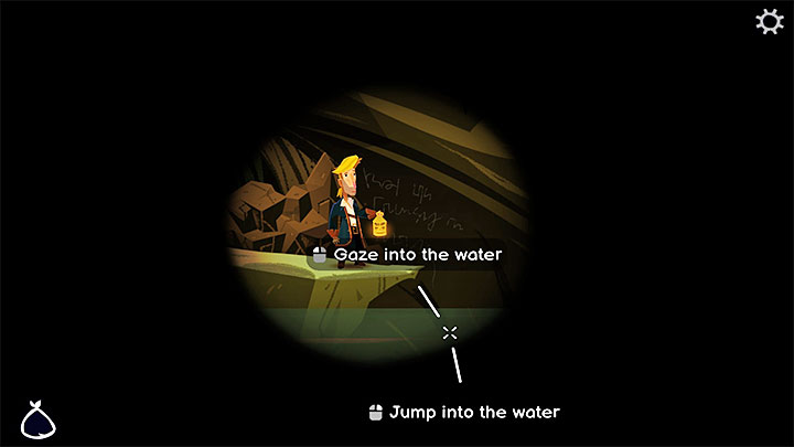 If you chose passages 1 to 5 correctly, you will find a new location with a warning on the wall and a water reservoir - Return to Monkey Island: Terror Island Golden Key - walkthrough - Part 4 - Things Get Complicated - Return to Monkey Island Walkthrough