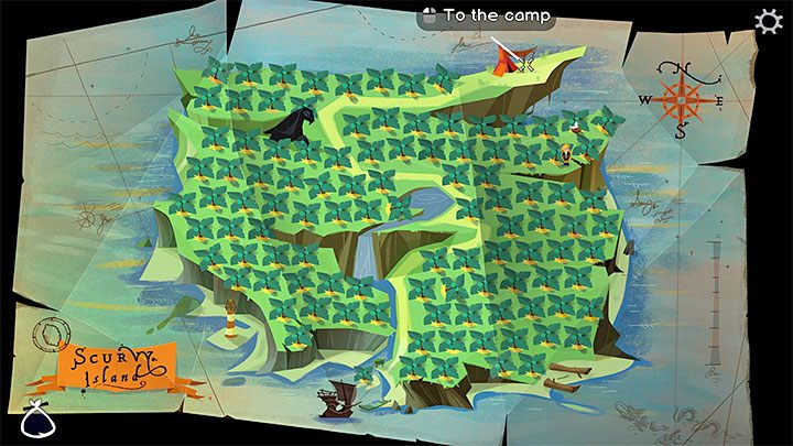 Travel to Scurvy Island and after viewing its map, reach the camp - Return to Monkey Island: Get the 5 keys for the safe - walkthrough - Part 4 - Things Get Complicated - Return to Monkey Island Walkthrough