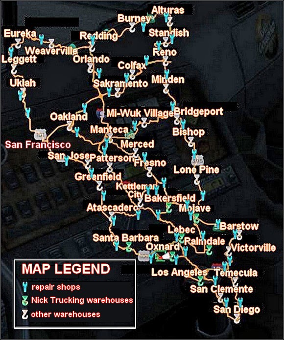 1 - Map of California - RignRoll - Game Guide and Walkthrough