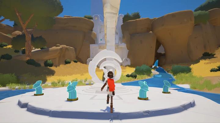 Activate the figurines and go over the bridge to the next location . - Activation of the four figurines | Chapter 1 - Walkthrough - Chapter 1 - Rime Game Guide