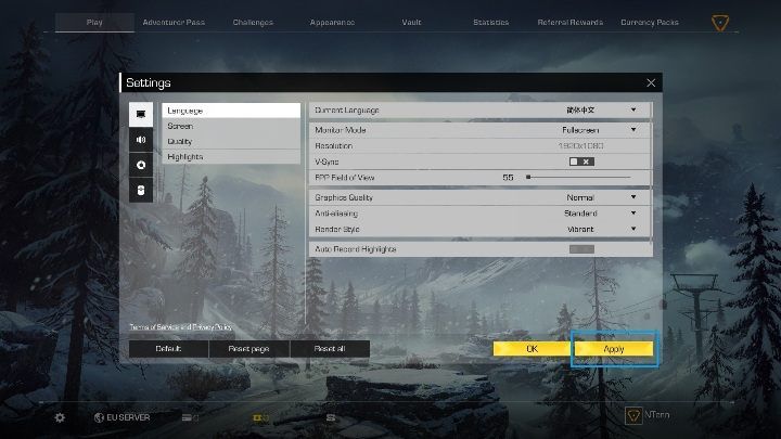 Click on Apply to confirm your choice - How to change Ring of Elysium language? - FAQ - Ring of Elysium Guide and Tips