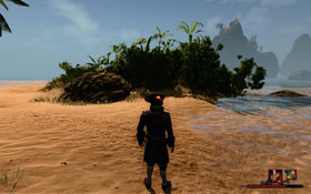 Harbor [#1] - in truth, it's not a harbor in the usual meaning of the word, but merely a rock with grass and some bushes on it - The Isle of Thieves - Key Locations - Risen 2: Dark Waters - Game Guide and Walkthrough