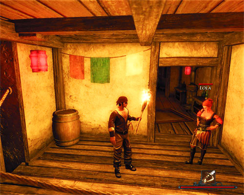 You can find Lola on the first floor. She's busy looking pretty on the balcony. - Distract Alister - Tacarigua - Quests - Risen 2: Dark Waters - Game Guide and Walkthrough