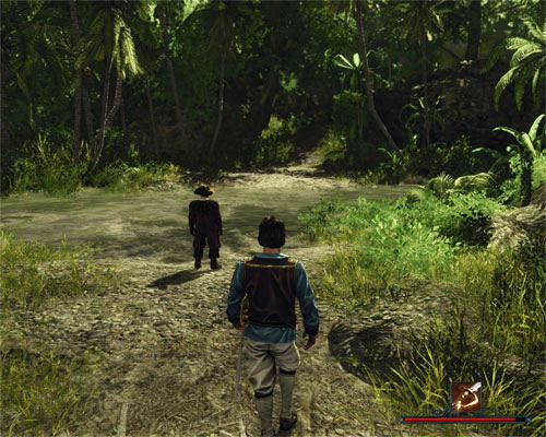 Crossing the river marks the end of the journey to the Shaganumbi village. - Across the River - The Sword Coast - Quests - Risen 2: Dark Waters - Game Guide and Walkthrough