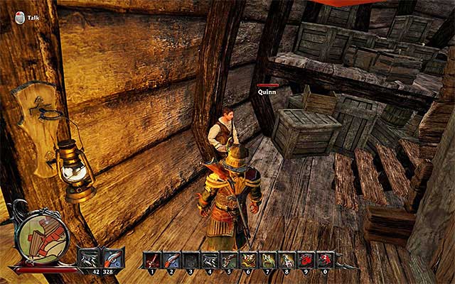 During the day, Quinn can be found inside the shipwreck - in the night he will stand near the knife-throwing shield. - Shattered Inheritance - Side Quests - Kila - Risen 3: Titan Lords - Game Guide and Walkthrough