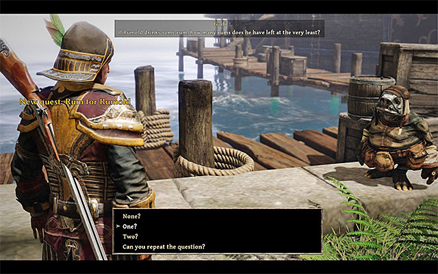 The right answer is One. - Rum for Rumold - Side Quests - Taranis - Risen 3: Titan Lords - Game Guide and Walkthrough