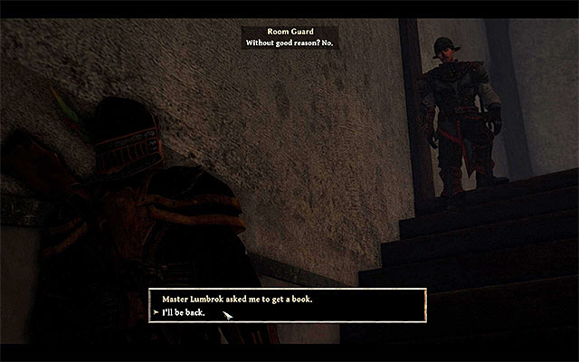 During the conversation with the guard, mention that Lumbrok send you to grab his book. - The Private Store - Side Quests - Taranis - Risen 3: Titan Lords - Game Guide and Walkthrough