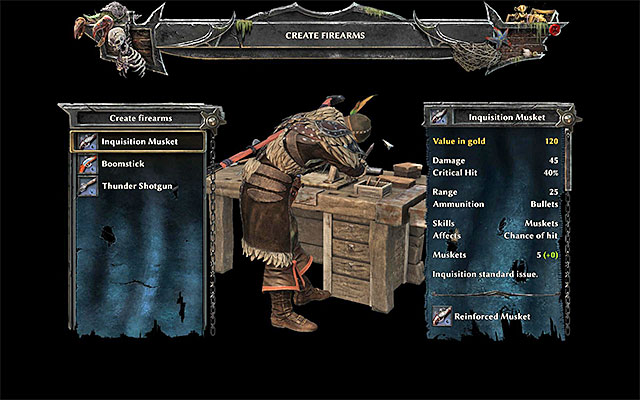 Firearms creation window - Crafting - Risen 3: Titan Lords - Game Guide and Walkthrough