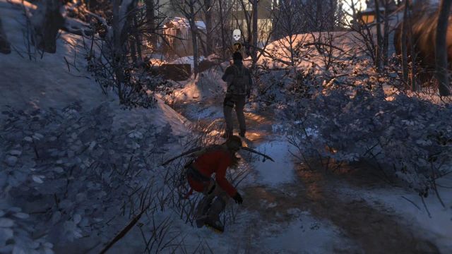 After you pass by the dead soldiers, you will run into his companions - Rise of the Tomb Raider: Sneak into the old Soviet base, walkthrough - Among the Enemy - Rise of the Tomb Raider Guide