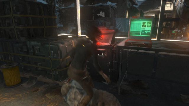 Silently, through the door, enter the command room and choke the man standing by the computer - Rise of the Tomb Raider: Search the Command Center, walkthrough - The Way Out - Rise of the Tomb Raider Guide