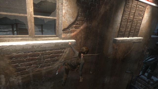 Jump off the stairs towards the windows and walk around the building - Rise of the Tomb Raider: Find Jacob, walkthrough - The Way Out - Rise of the Tomb Raider Guide