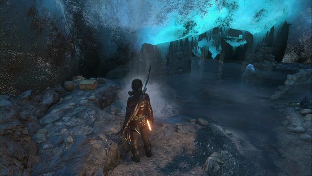 Right after you enter the cave and jump down, you find a chest on the left - Rise of the Tomb Raider: Relics, Glacial Caverns secrets, location, tips - Glacial Caverns - Rise of the Tomb Raider Guide
