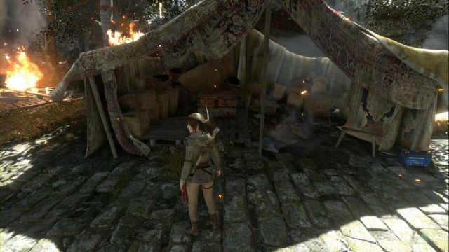 In the tent, opposite the path down into the lower location - Rise of the Tomb Raider: Chests, murals, The Acropolis secrets, locations, tips - The Acropolis - Rise of the Tomb Raider Guide