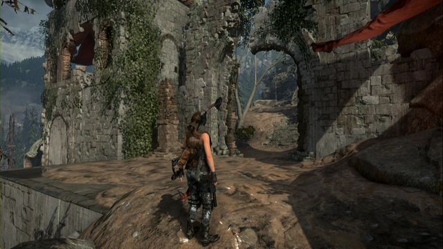 Then, climb up and go a bit to the left, by the peak of the mountain and walk past the red piece of cloth attached to the wall to your right - Rise of the Tomb Raider: Quiet Time achievement walkthrough, tips - Achievements - Rise of the Tomb Raider Guide