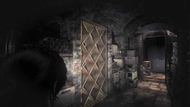 Behind the wine shelf there is a panel hidden that unlocks hidden entrance to the vault. - Rise of the Tomb Raider, Blood Ties DLC: Lord Crofts secret walkthrough - Walkthrough | Blood Ties DLC - Rise of the Tomb Raider Guide
