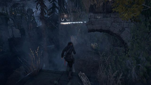 Climb over the wall, using rope and hook - Rise of the Tomb Raider: Scale the Cathedral to find the entrance, walkthrough - Silent Night - Rise of the Tomb Raider Guide