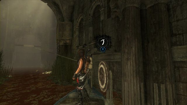 Attach the rope to the beam, thanks to which you can cross the body of water in the boat. - Rise of the Tomb Raider: Tomb - Baths of Kitezh 5/9, Geothermal Valley secrets - Geothermal Valley - Rise of the Tomb Raider Guide