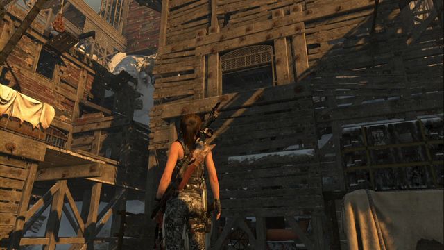 After you reach the upper part of the copper mill (near the tomb entrance), before you climb the stairs to the next building, find a passage covered with a cloth, on the right - Rise of the Tomb Raider: Relics, Soviet Installation secrets, map, tips - Soviet Installation - Rise of the Tomb Raider Guide
