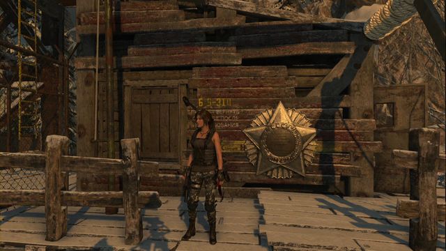 On the wooden wall of the Supplies store, close to the campfire in the Communications Tower camp - Rise of the Tomb Raider: Murals, Soviet Installation secrets, map, tips - Soviet Installation - Rise of the Tomb Raider Guide
