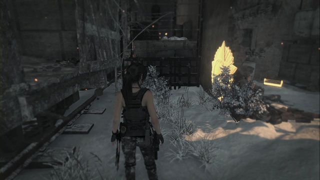 On the wall of the destroyed building, right before the cart - Rise of the Tomb Raider: Murals, Soviet Installation secrets, map, tips - Soviet Installation - Rise of the Tomb Raider Guide