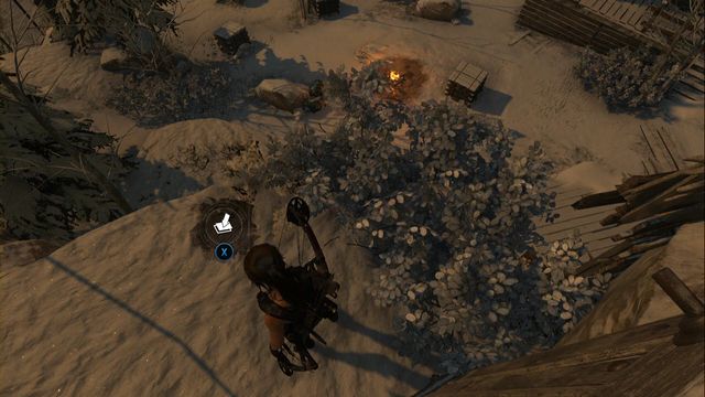 While above the Communications tower camp, near the wooden roofing, jump down onto the ledge below - Rise of the Tomb Raider: Survival Caches, Soviet Installation secrets, map, tips - Soviet Installation - Rise of the Tomb Raider Guide