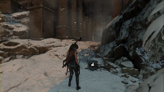 In front of the bulky entrance of the Voice of God tomb, by the rocks on the right - Rise of the Tomb Raider: Survival Caches, Soviet Installation secrets, map, tips - Soviet Installation - Rise of the Tomb Raider Guide