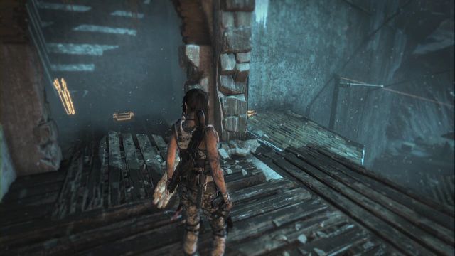 Climb onto the upper level of the destroyed building, where you find planks blocking the passageway - smash them and open the chest - Rise of the Tomb Raider: Relics, Lost City secrets, locations, tips - Lost City - Rise of the Tomb Raider Guide