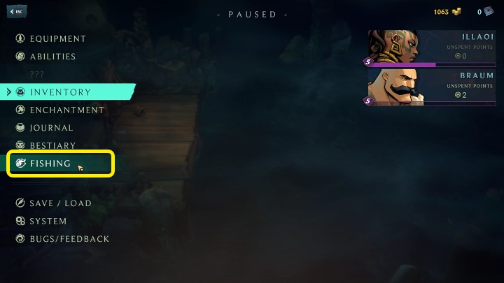 You can find the Fishing tab in the main menu (tab key on PC) - Ruined King: Fishing - Basics - Ruined King Guide