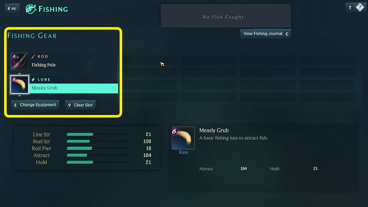 Head to the fishing menu, then equip your character with the Fishing Pole and Lure - Ruined King: Fishing - Basics - Ruined King Guide
