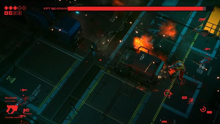 You and the boss must both circle around the chests. Also, when you that, you should fire in short bursts. - Cpt. Bogdan | Head Hunt - Head Hunt - Ruiner Game Guide