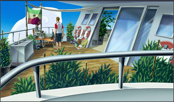 He went to the terrace where he found his old friend - Rutger who told him the reason of memory loss - Hello my old friends - Chapter V: Shipped to the Past - Runaway 2: The Dream of the Turtle - Game Guide and Walkthrough