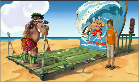 There was a beachside photo stand nearby that could be used to make a photo of Brian, but first he had to gain coins or tokens to make it run - Preparing to personate the professor - Chapter II: Surfin' Mala - Runaway 2: The Dream of the Turtle - Game Guide and Walkthrough