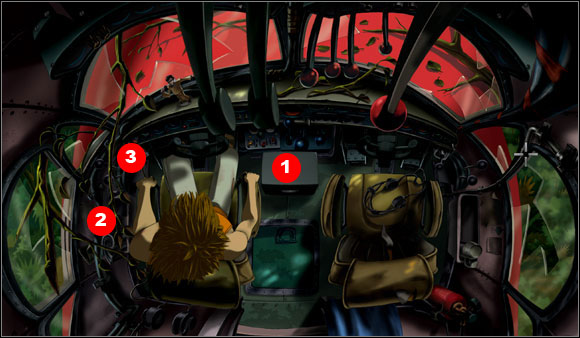 In the cabin between the seats Brian found a central glove compartment (#1) - Getting out of the jungle - Chapter I: Trapped in the jungle - Runaway 2: The Dream of the Turtle - Game Guide and Walkthrough