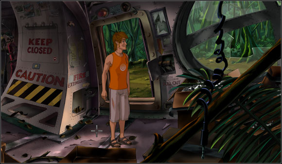 Right next to the exit Brian found a glass shard - Getting out of the jungle - Chapter I: Trapped in the jungle - Runaway 2: The Dream of the Turtle - Game Guide and Walkthrough