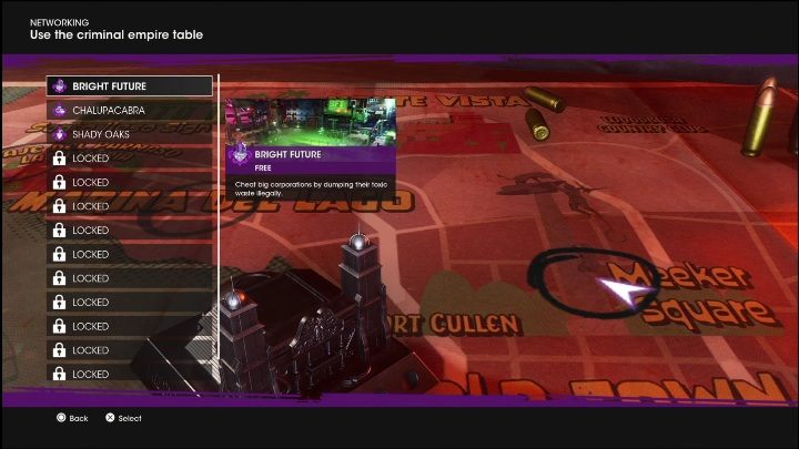 You must build Bright Future manually, selecting the location of your choice on the venture map - Saints Row 2022: Bright Future - venture description - Ventures - Saints Row Guide, Walkthrough