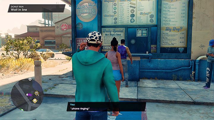 The questgiver is Eli - listen to a phone call and head to the donut shop - Saints Row 2022: Donut Run - walkthrough - Walkthrough - Saints Row Guide, Walkthrough