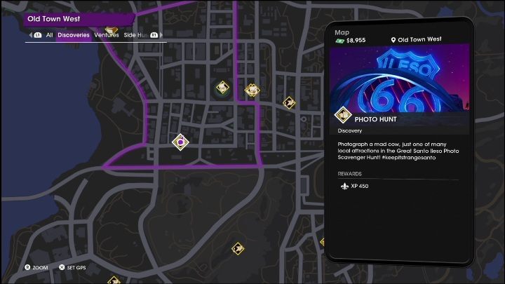 The Photo Hunt activity is located in the southern part of the West Old Town district - Saints Row 2022: Discoveries (West Old Town) - list and activity descriptions - West Old Town - Saints Row Guide, Walkthrough