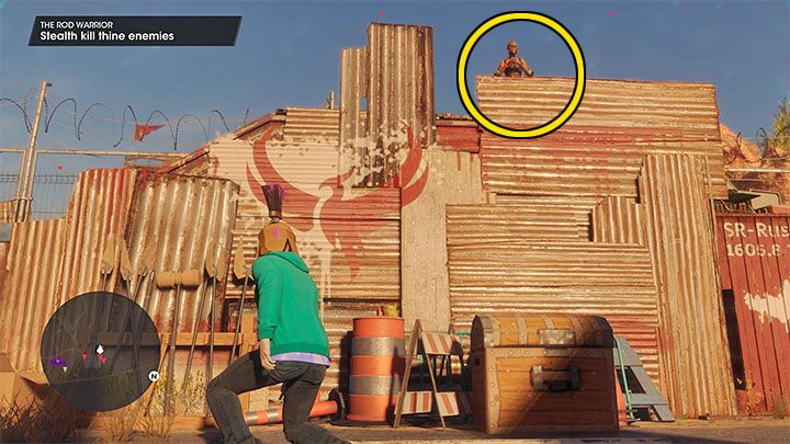 Watch out for the guard on the higher ledge - he's in a good position and can easily spot you eliminating the foes - Saints Row 2022: The Rod Warrior - walkthrough - Walkthrough - Saints Row Guide, Walkthrough