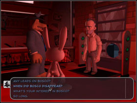 Enter Bosco's store and talk to Flint - Episode 204: Chariots of The Dogs - part 1 - Episode 204: Chariots of The Dogs - Sam & Max: Season 2 - Game Guide and Walkthrough