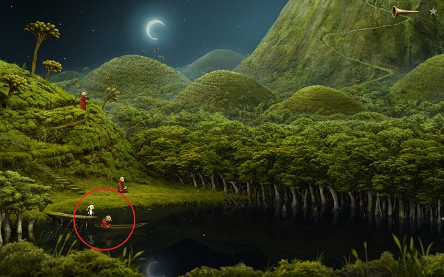 To travel on the boat, you have to approach the monk on the pier - Enter the tower - Monk Planet - Samorost 3 - Game Guide and Walkthrough