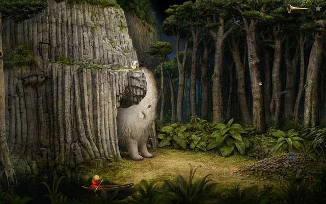 Out of gratitude, the animal will help you up onto the ledge, or down onto the ground, each time you need it - Enter the tower - Monk Planet - Samorost 3 - Game Guide and Walkthrough