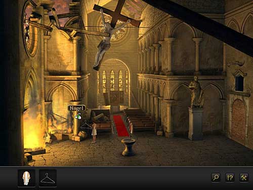 Use this hanger to pull out the nail from the column to the left (next to the burning shelves) - Climb the statue - Chapter 1 - Berlin, Germany - Secret Files 3: The Archimedes Code - Game Guide and Walkthrough