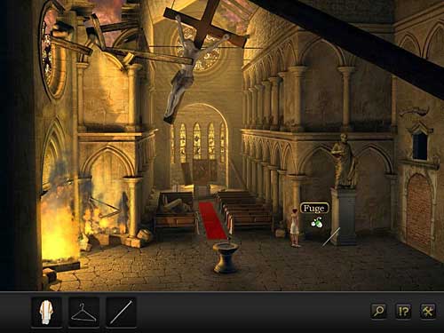 Use the nail to scrap dry mortar from the joint in the wall under the arcade, left to the statue - Climb the statue - Chapter 1 - Berlin, Germany - Secret Files 3: The Archimedes Code - Game Guide and Walkthrough