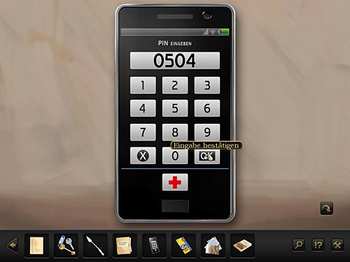 So enter the PIN on the cell phone keyboard after zooming it in the inventory with RMB (once you enter it, commit the PIN with
