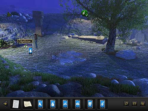 In each of them select a symbol from the inventory and click with it on a proper object on the surface - a drop of oil on the oil spot on the ground, an engine sounds on the pump, and tree roots on the tree or the wall relief on the pillar - Locate Emre - Chapter 2 - Göbekli Tepe, Turkey - Secret Files 3: The Archimedes Code - Game Guide and Walkthrough