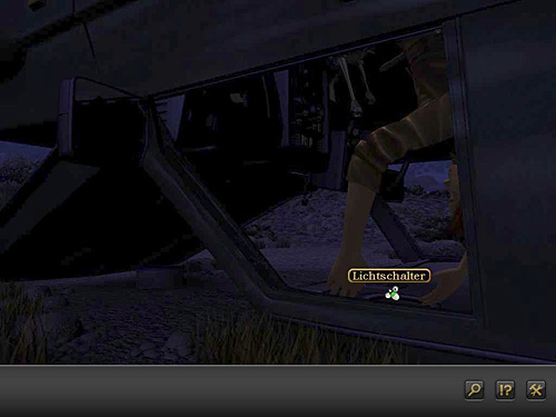 First of all turn on the light by pressing a switch on the car's top (between Nina's hands) - Get out of the wreckage - Chapter 2 - Göbekli Tepe, Turkey - Secret Files 3: The Archimedes Code - Game Guide and Walkthrough