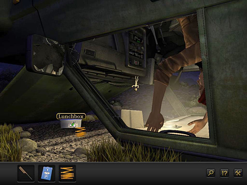 Use the folding ruler to pull the lunch box which fell out through the broken glass and now is lying on the ground (under the hood) - Get out of the wreckage - Chapter 2 - Göbekli Tepe, Turkey - Secret Files 3: The Archimedes Code - Game Guide and Walkthrough