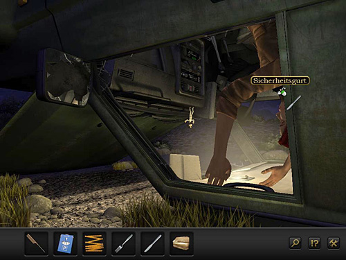 Use the knife to cut the safety belt (on girl's shoulder) - Get out of the wreckage - Chapter 2 - Göbekli Tepe, Turkey - Secret Files 3: The Archimedes Code - Game Guide and Walkthrough