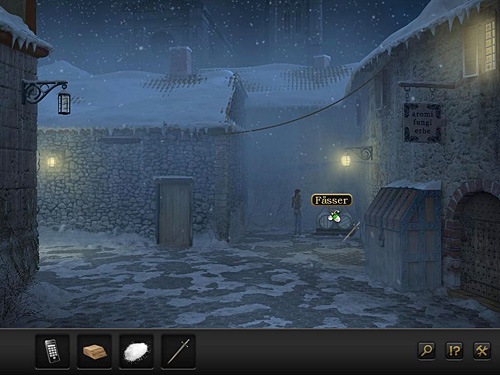 Use the sword and cut the line which ties three barrels to the right of the building - Get to the prison - Chapter 3 - Florence, Italy - Secret Files 3: The Archimedes Code - Game Guide and Walkthrough